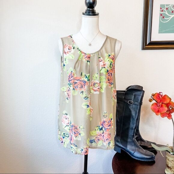 🍋 Bobbie Brooks • Semi-Sheer Sleeveless Floral Top - Picture 1 of 8